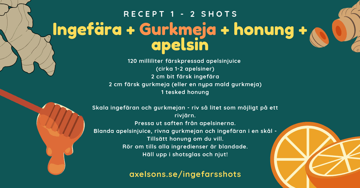 Ingefærshot med gurkemeie, honning og appelsin