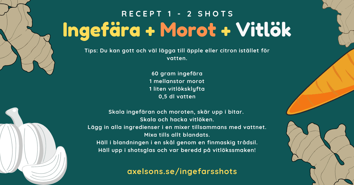 Ingefær, gulrot og hvitløk shot Axelsons.se