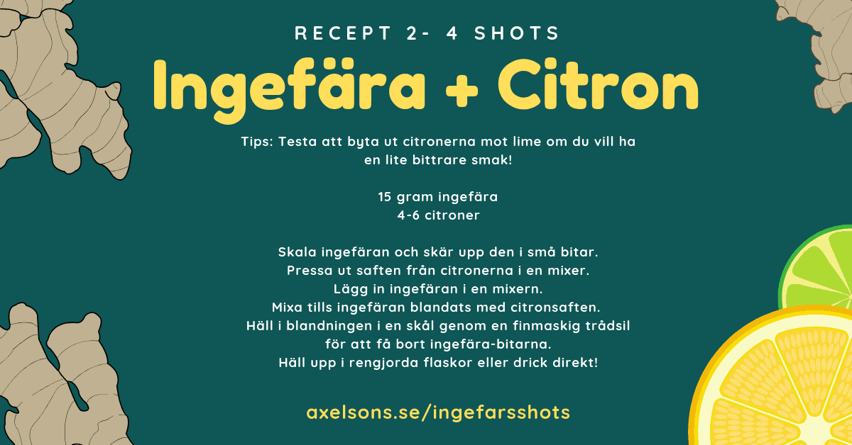 Ingefærshot med sitron, ingefærshot rå, ingefærsitronshot